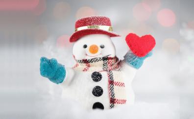 Snowman, cute, snowfall, Christmas