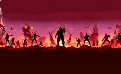 Avengers: Infinity war, Thanos, and all heroes, silhouette, artwork