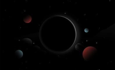 Solar system, planets, dark, digital art, fantasy