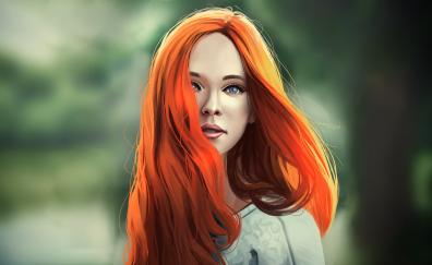 Girl, artwork, pretty, redhead