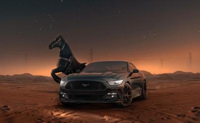 Ford Mustang and horse, beautiful car