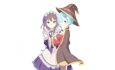 Megumin and rem, anime girls, crossover