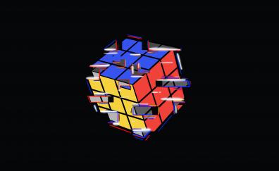 Rubik cube, colorful, abstract, dark