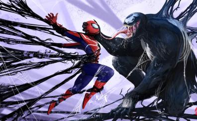 Spiderman vs venom, artwork, marvel