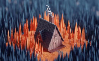 Digital art, pretty house in forest, 3D render