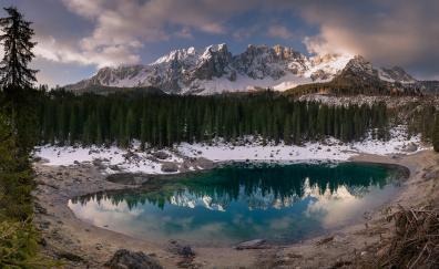 Forest, lake, mountains, nature, Italy