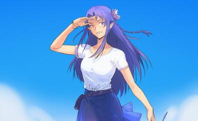 Original, anime girl at beach, violet hair
