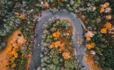 Aerial view, river's curve, nature