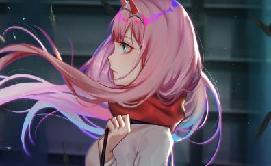Zero two, anime girl, pink hair, digital art