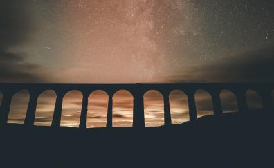 Arch bridge, evening, silhouette