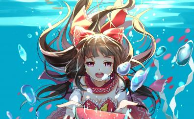 Underwater, bubbles, cute, anime girl, original