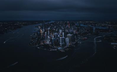 New york, city, aerial view, night, buildings