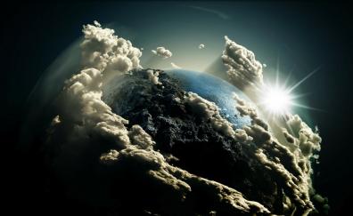 Planet from space, fantasy, clouds