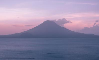 Lake Atitlán, Volcán San Pedro, volcano, mountains, sunset, nature