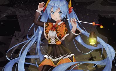 Hatsune miku, long hair, lantern, anime girl