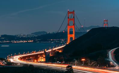Night, bridge, Golden Gate Bridge, highway