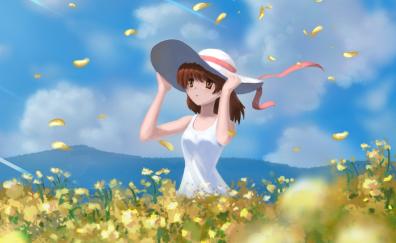 Cute, anime girl, outdoor, meadow, original