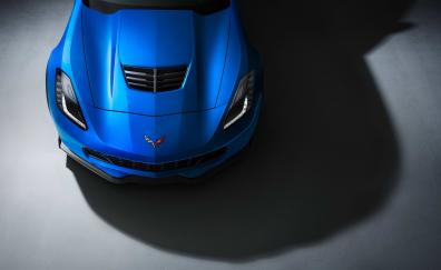 Bonnet, blue car, Chevrolet Corvette