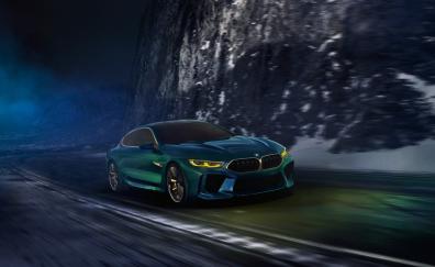 BMW Concept M8 Gran Coupe, front view, on road