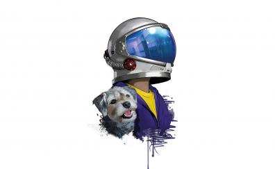 Helmet guy and dog, art