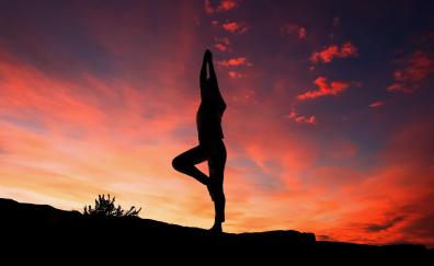 Yoga, silhouette, sunset