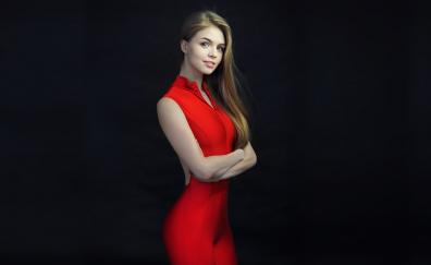 Gorgeous woman, portrait, red dress