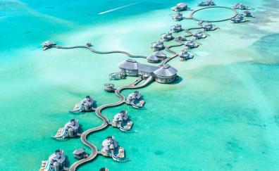 Resorts, villas, aerial view, sea, Maldives