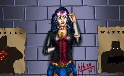 Wonder Woman, leather jacket, superhero, art