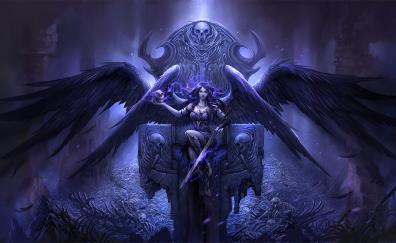 Black Angel sitting on throne, fantasy, artwork