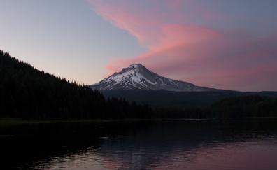 Snow peak, mountain, clam sunset