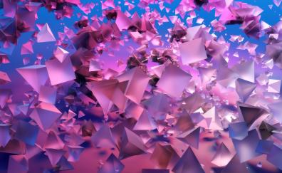 Abstract, cubes, pink, flying triangles and pyramids