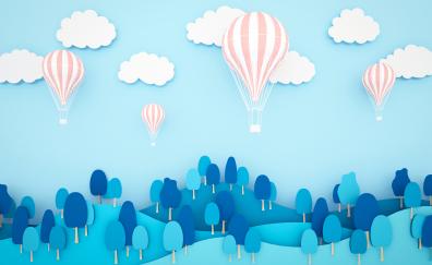 Air balloons, blue sky, minimal, digital art