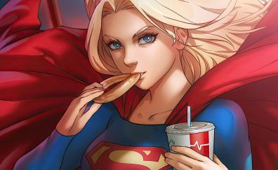 Artwork, superhero, blonde and beautiful supergirl
