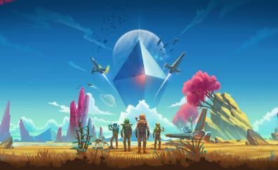 No Man's Sky, Astronauts, video game, landscape, pyramid, survival game