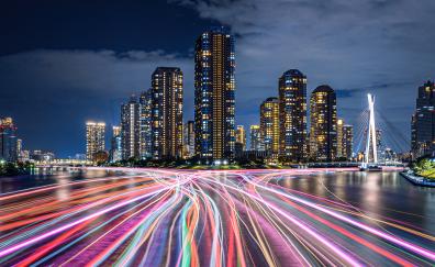 Tokyo's road lights, high buildings, night