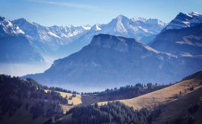 Swiss mountains, valley, nature, landscape