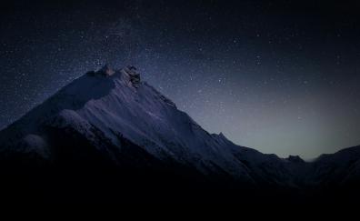 Mountain peak, night, starry sky