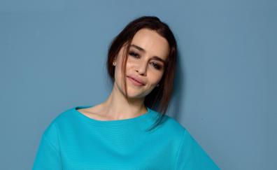 Emilia Clarke, blue dress, smile, 2018