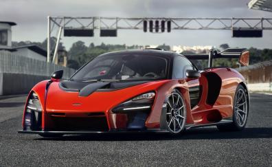 Sports car, on-track, McLaren Senna, delta red, 2018