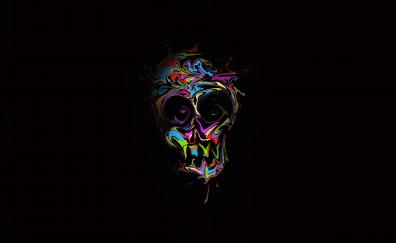 Glitch, colorful skull, dark, artwork