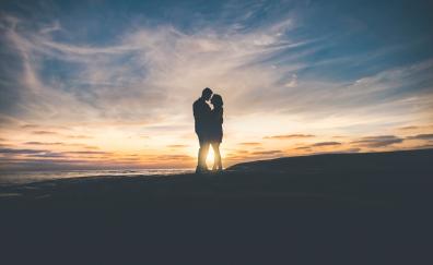 Couple, sunset, love, romance