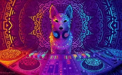 Wolf, disco jockey, music, art