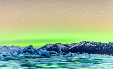 Iceland, northern lights, glaciers, sea, nature