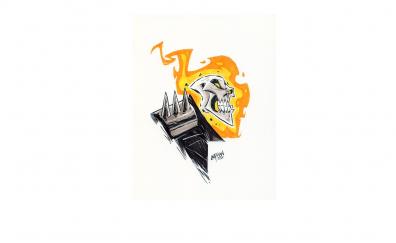 Ghost Rider, skull on fire, minimal, art