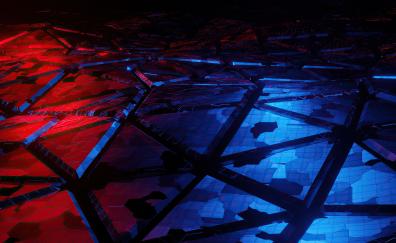 Red-blue triangles, broken surface, abstract
