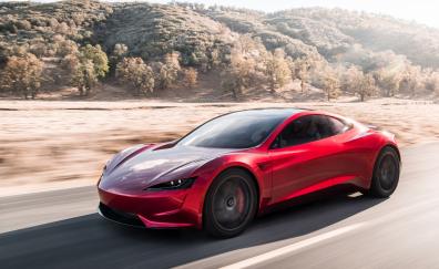 Red, sports car, Tesla Roadster