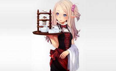 Anime girl, original, cute, blue eyes, Elf maid