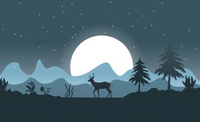 Deer, forest, outdoor, moon, minimal, art