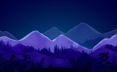 Mountain, minimalist, night of forest, artwork
