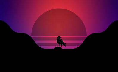 Crow bird, synthwave, silhouette